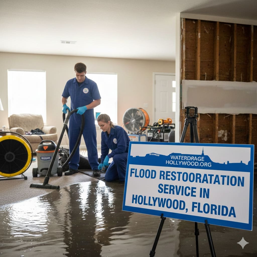 Flood restoration team working in Hollywood, FL home