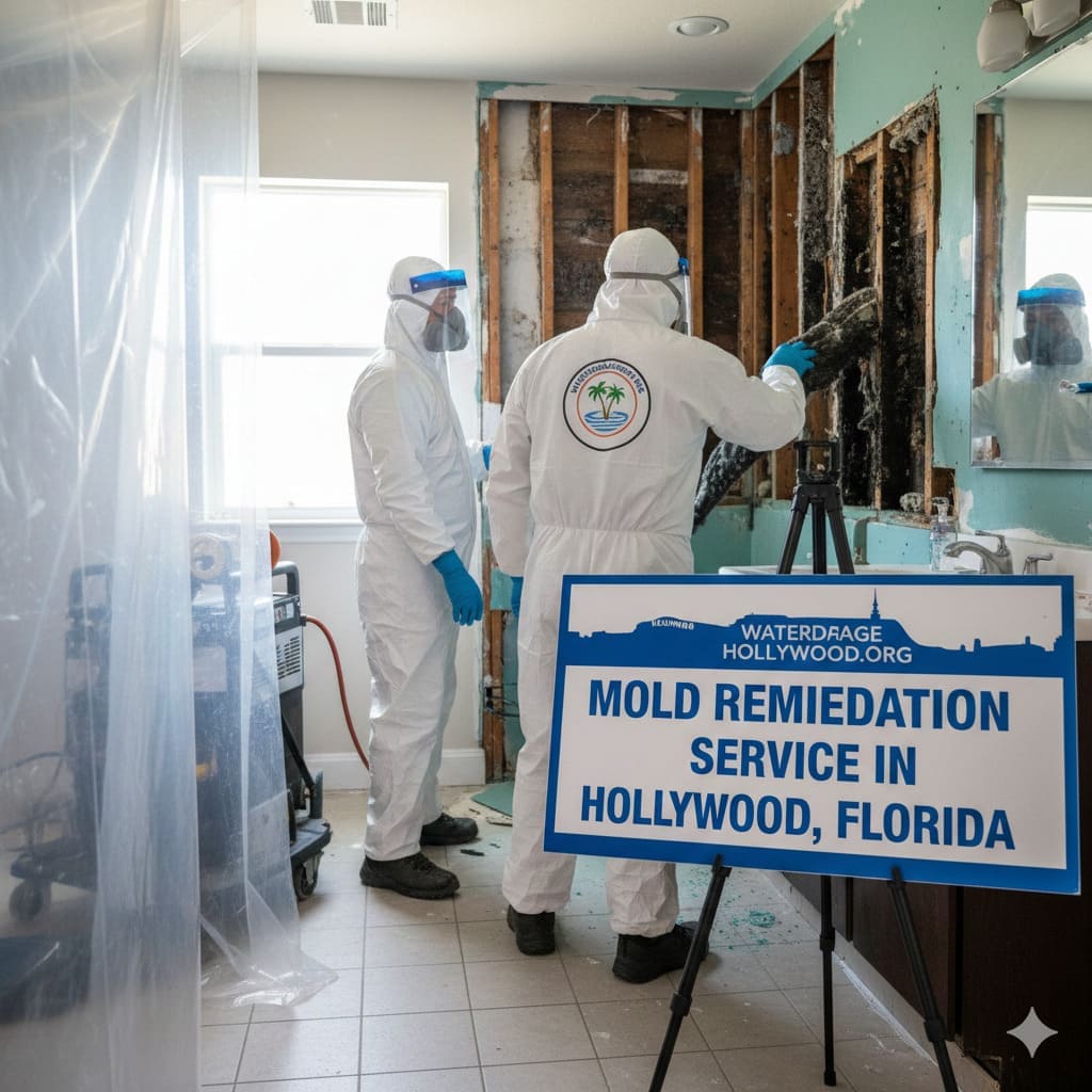 Mold remediation team working in Hollywood, FL home