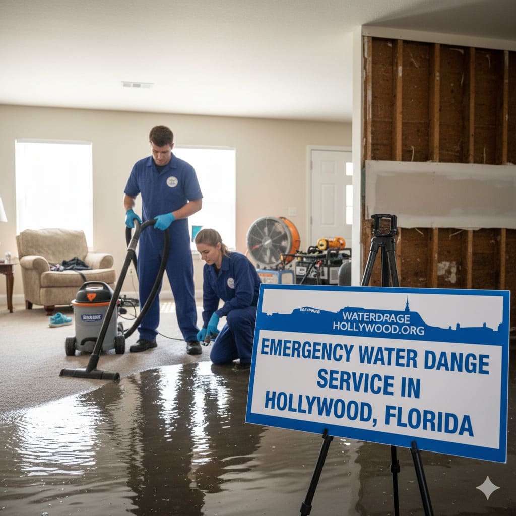 Emergency water damage restoration team working in Hollywood, FL
